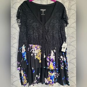 Torrid Black Soft Lace Layered Floral Babydoll Blouse Size 3x
